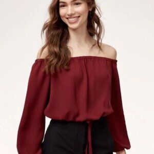 Aritzia Wilfred Eleanora Off Shoulder Blouse Row Red Sz S